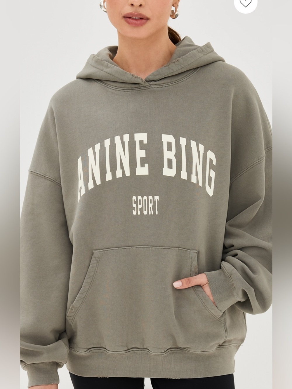Anine Bing Olive Logo Hoodie Sweatshirt